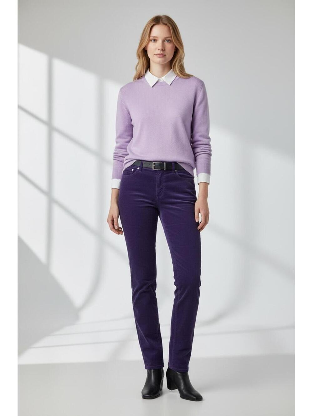 Lauren Ralph Lauren Fine-Wale Stretch Corduroy Straight Leg Pant Deep Purple, 6